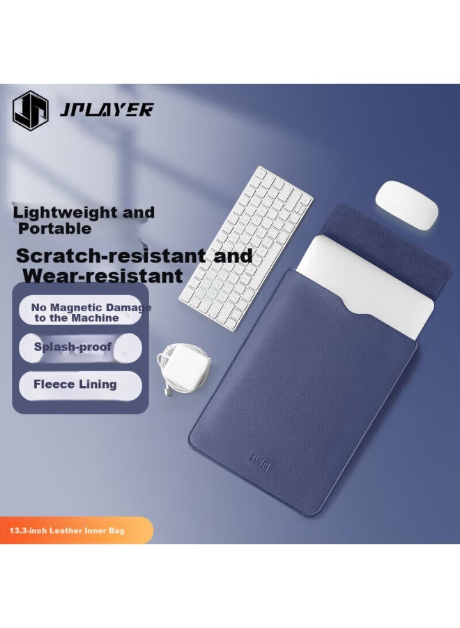 Jplayer Laptop Sleeve Case For Lenovo Xiaomi Huawei Apple Macbook 12-14 Inch Simple And Lightweight Leather Computer Protective Bag Gray Blue - Image 1