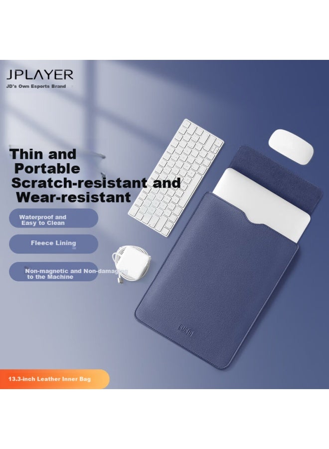 Jplayer Laptop Sleeve Case For Lenovo Xiaomi Huawei Apple Macbook 12-14 Inch Simple And Lightweight Leather Computer Protective Bag Gray Blue - Image 4