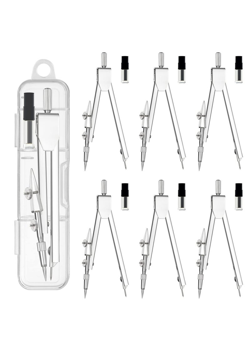 KASTWAVE 6 Pack Compass for Geometry, Drafting Compass for Students, Math Compass, Metal Compass, Professional Drawing Compass, Suitable for Office and School Supplies  - Image 1