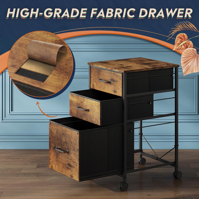DEVAISE Mobile File Cabinet, Rolling Printer Stand with 3 Drawers, Fabric Vertical Filing Cabinet fits A4 or Letter Size for Home Office, Rustic Brown Wood Grain Print - Image 3
