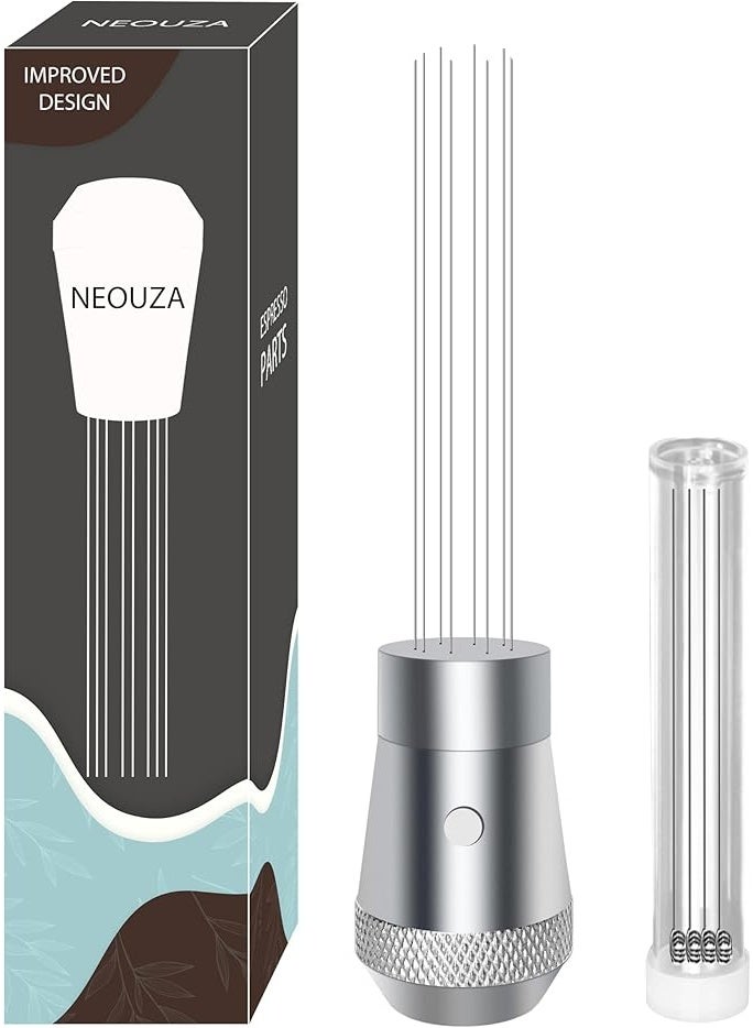 NEOUZA Coffee WDT Distribution Tool Accessories, Aluminum Handle Built-in Magnet Design,0.4mm 8 Stainless Needles, Espresso Powder Stirrer (Silver) - Image 1