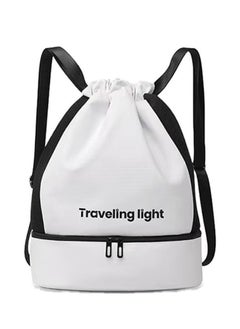 Generic Sports Drawstring Backpack ,Sport Gym Sackpack ,Drawstring Gym Bag ,Mesh Beach Swim Bags ,String Swim Gym Bag with Shoes Compartment and Wet Proof Pocket for Women&Men ,Lightweight,White,One Size  - Image 1