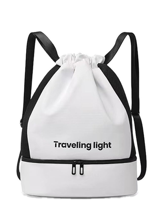 Generic Sports Drawstring Backpack ,Sport Gym Sackpack ,Drawstring Gym Bag ,Mesh Beach Swim Bags ,String Swim Gym Bag with Shoes Compartment and Wet Proof Pocket for Women&Men ,Lightweight,White,One Size  - Image 1