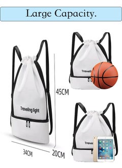 Generic Sports Drawstring Backpack ,Sport Gym Sackpack ,Drawstring Gym Bag ,Mesh Beach Swim Bags ,String Swim Gym Bag with Shoes Compartment and Wet Proof Pocket for Women&Men ,Lightweight,White,One Size  - Image 5