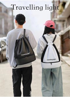 Generic Sports Drawstring Backpack ,Sport Gym Sackpack ,Drawstring Gym Bag ,Mesh Beach Swim Bags ,String Swim Gym Bag with Shoes Compartment and Wet Proof Pocket for Women&Men ,Lightweight,White,One Size  - Image 2