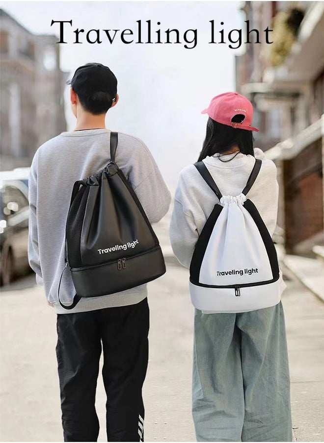 Generic Sports Drawstring Backpack ,Sport Gym Sackpack ,Drawstring Gym Bag ,Mesh Beach Swim Bags ,String Swim Gym Bag with Shoes Compartment and Wet Proof Pocket for Women&Men ,Lightweight,White,One Size  - Image 2