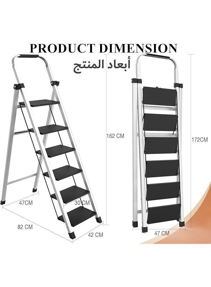 Foldable 6-Step Ladder, Folding Step Stool with Wide Anti-Slip Pedal, 160KG Capacity, Sturdy Steel Ladder, Lightweight, Space-Saving, Safe & Stable Portable Step Stool for Indoor/Outdoor Use - Image 5