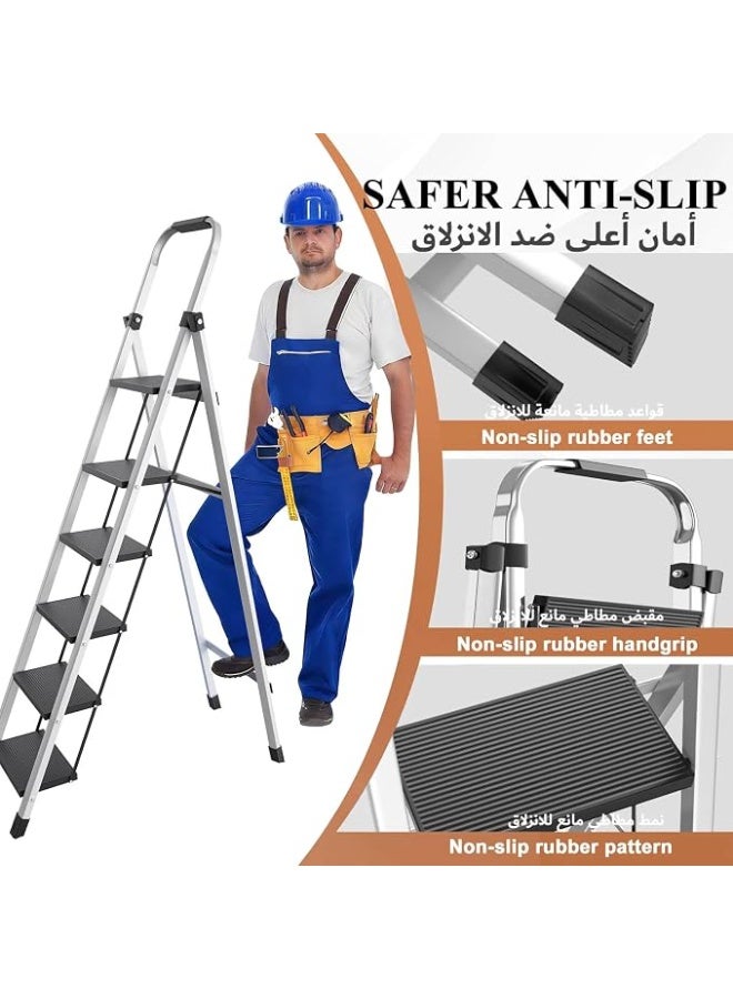 Foldable 6-Step Ladder, Folding Step Stool with Wide Anti-Slip Pedal, 160KG Capacity, Sturdy Steel Ladder, Lightweight, Space-Saving, Safe & Stable Portable Step Stool for Indoor/Outdoor Use - Image 2