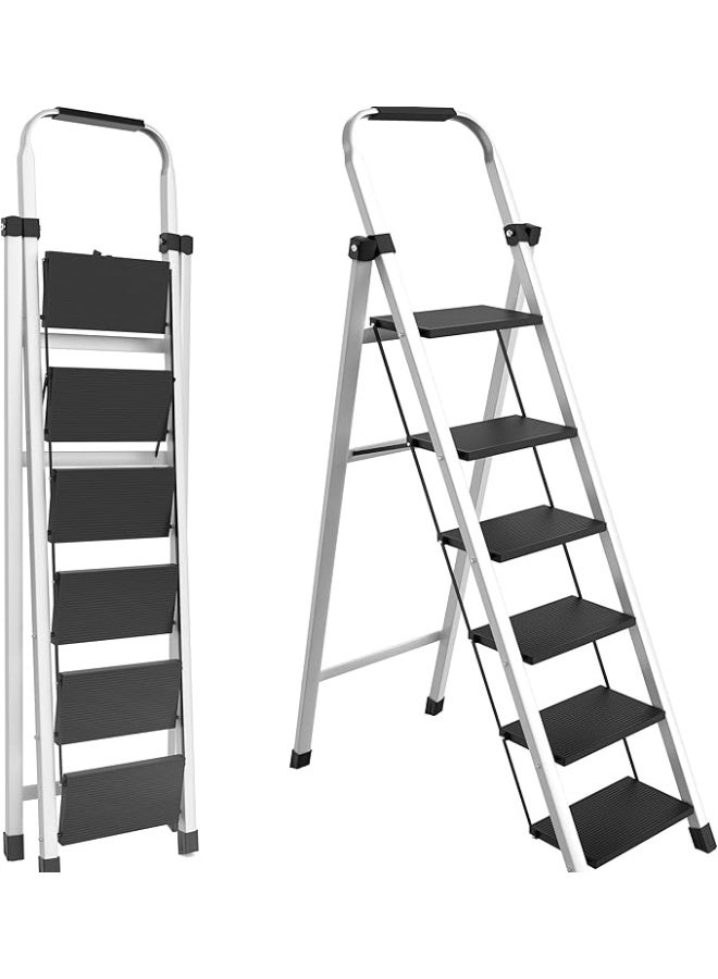 Foldable 6-Step Ladder, Folding Step Stool with Wide Anti-Slip Pedal, 160KG Capacity, Sturdy Steel Ladder, Lightweight, Space-Saving, Safe & Stable Portable Step Stool for Indoor/Outdoor Use - Image 1