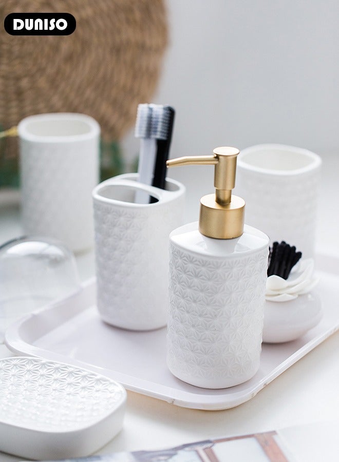 DUNISO Bathroom Accessories Set, 5 Pcs Ceramic Bathroom Decor Accessories, Includes Soap Dispenser, Toothbrush Holder, Toothbrush Cup, Soap Dish, Home Apartment Modern Bathroom Decor Vanity Countertop, Countertop Organizer for Housewarming Gift  - Image 3