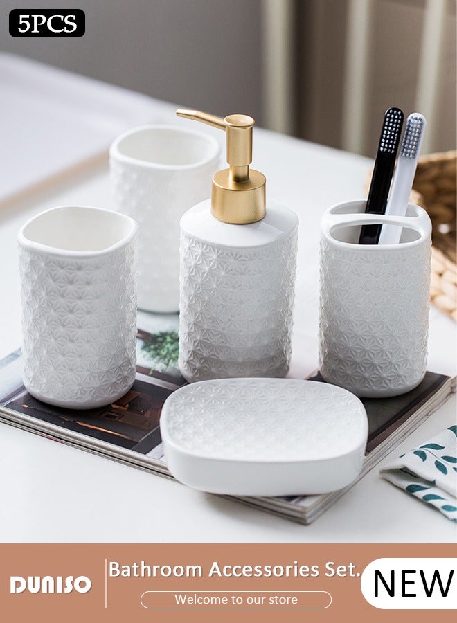 DUNISO Bathroom Accessories Set, 5 Pcs Ceramic Bathroom Decor Accessories, Includes Soap Dispenser, Toothbrush Holder, Toothbrush Cup, Soap Dish, Home Apartment Modern Bathroom Decor Vanity Countertop, Countertop Organizer for Housewarming Gift  - Image 1