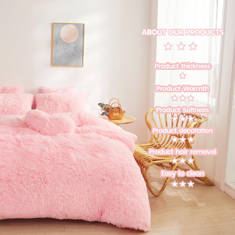 FOPPA Fluffy comforters Cover Twin Size - Ultra Soft Plush Pink Bedding Sets 2 Pieces (1 Faux Fur Comforter Cover + 1 Fuzzy Pillow case) Girls Shaggy Pink Twin Bed Set (Light Pink, Twin) - Image 5
