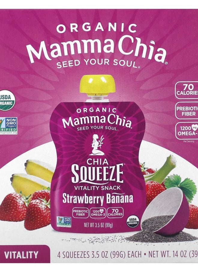 Mamma Chia Organic Chia Squeeze Vitality Snack Strawberry Banana 4 Pack 3.5 oz (99 g) Each 
