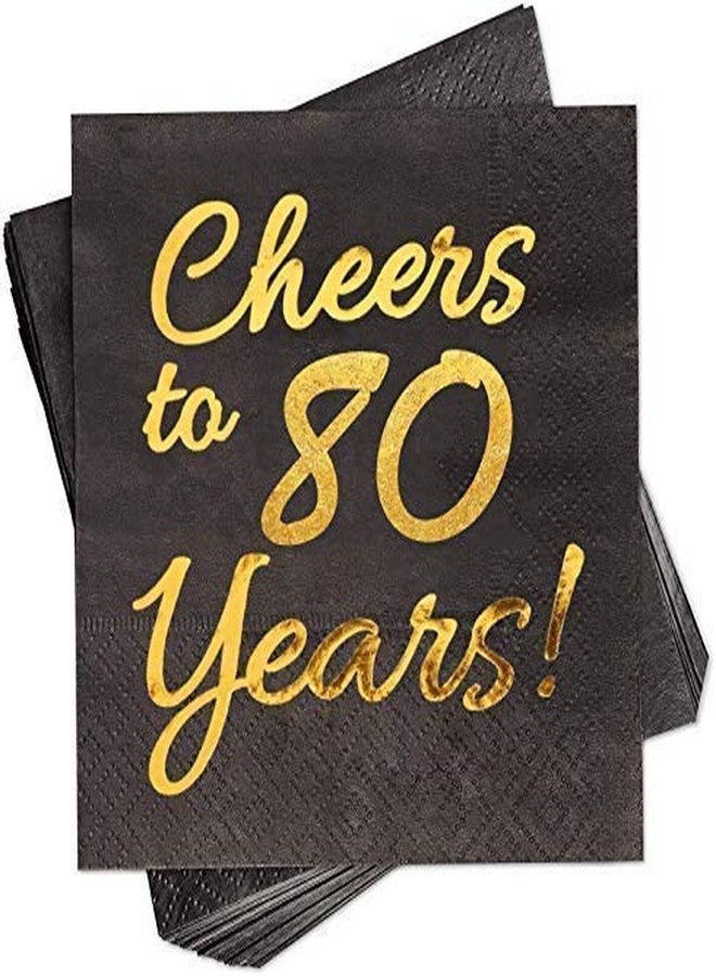 Sllyfo 80th Birthday Decorations for Men Women Party Supplies Cocktail Napkins Black 50 Pack,5"x 5" Folded,Cheers to 80 Years! (80) - Image 1