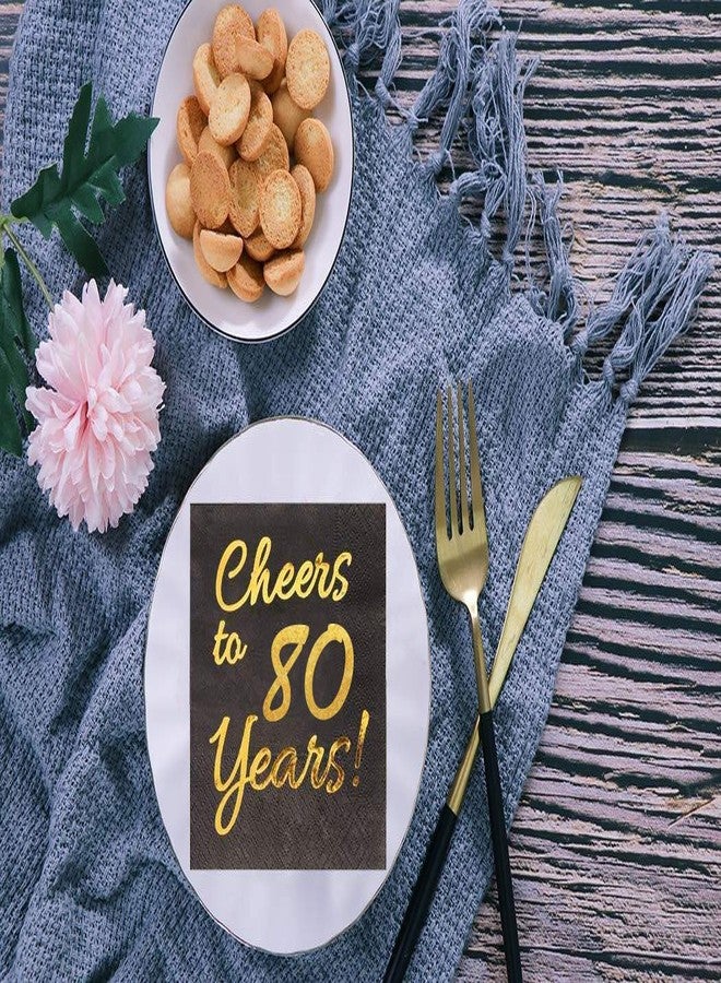Sllyfo 80th Birthday Decorations for Men Women Party Supplies Cocktail Napkins Black 50 Pack,5"x 5" Folded,Cheers to 80 Years! (80) - Image 5
