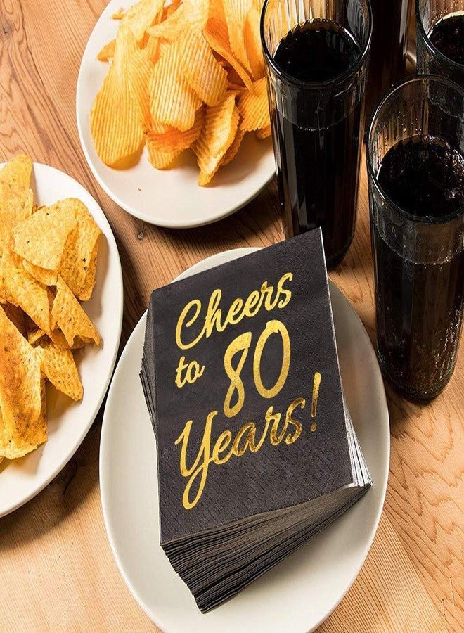 Sllyfo 80th Birthday Decorations for Men Women Party Supplies Cocktail Napkins Black 50 Pack,5"x 5" Folded,Cheers to 80 Years! (80) - Image 3