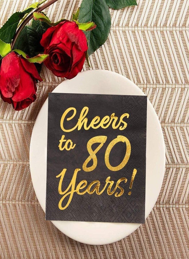 Sllyfo 80th Birthday Decorations for Men Women Party Supplies Cocktail Napkins Black 50 Pack,5"x 5" Folded,Cheers to 80 Years! (80) - Image 4