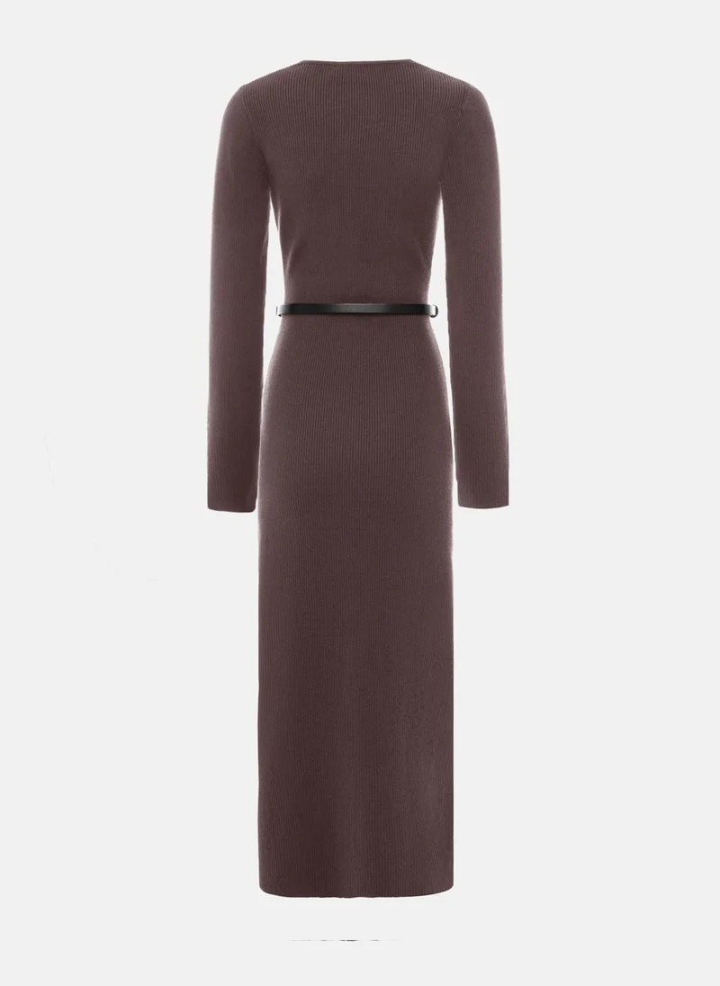 Lichi  Knitted midi dress with a belt and golden decorations for Women | Best Price UAE