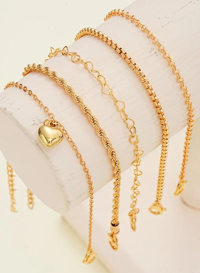 Take Two Set of 5 - Heart Detail Link Bracelets