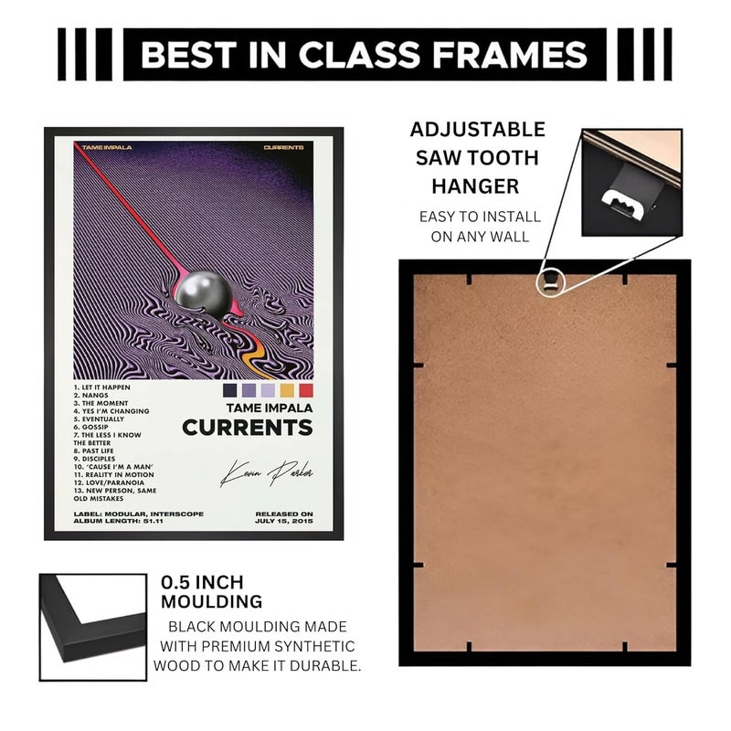 Vyopix Tame Impala - Currents Music Album Cover, Wall Decoration Art Framed Poster, Matte & Glossy Laminated Poster with 0.5 Inch Black Wooden Frame (MATTE, 12X18 Inches) - Image 4