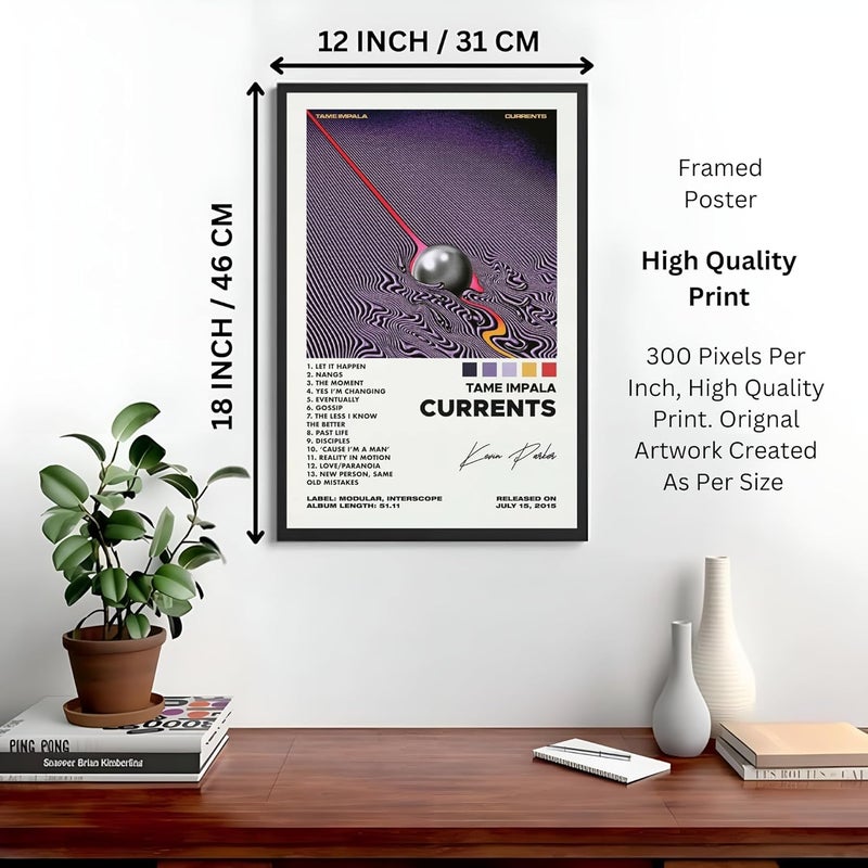 Vyopix Tame Impala - Currents Music Album Cover, Wall Decoration Art Framed Poster, Matte & Glossy Laminated Poster with 0.5 Inch Black Wooden Frame (MATTE, 12X18 Inches) - Image 3