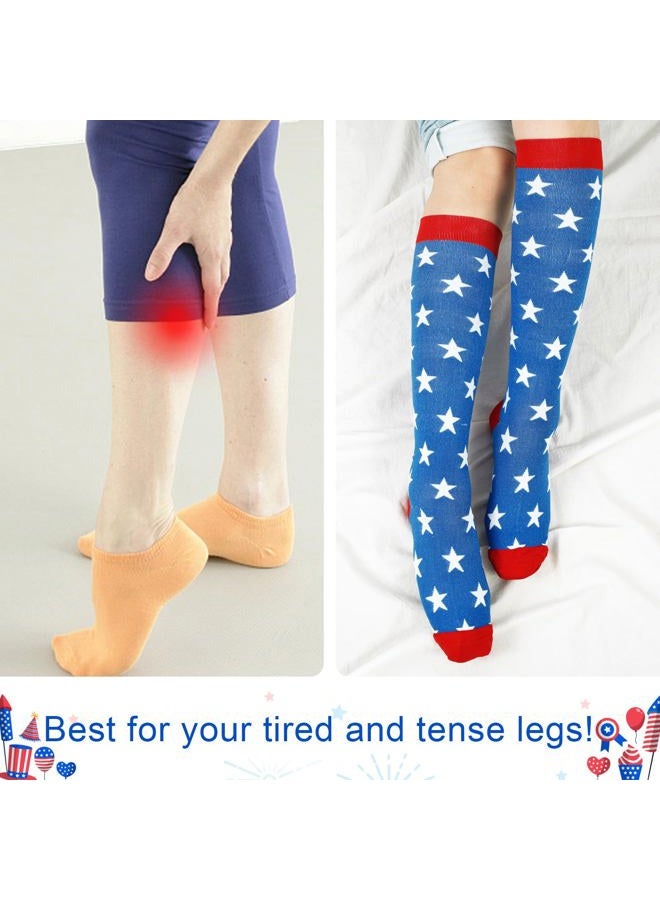 Junely Compression Socks for Women Knee High Festival Socks for Running Work Support Nurses Pregnancy Travel, Blue Star, 9 inches to 16 inches - Image 4