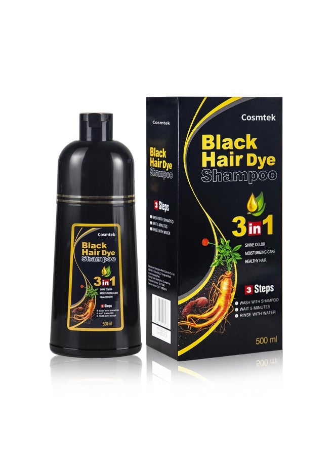 COSMTEK Black Hair Dye Shampoo for Gray Hair, Semi-Permanent Hair Color Shampoo for Women and Men, Herbal and No Ammonia, 3 in 1-100% Grey Coverage(16.9 Fl oz) - Image 4