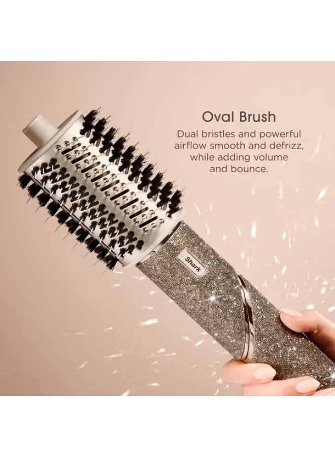 شارك جهاز تصفيف الشعر ومجفف الشعر Shark FlexStyle Sparkle Limited Edition Champagne Diamond 5 في 1: بكرات لف الشعر الأوتوماتيكية، فرشاة مسطحة، فرشاة بيضاوية، حقيبة تخزين، ماسة ذهبية، HD446JSUK - Image 4