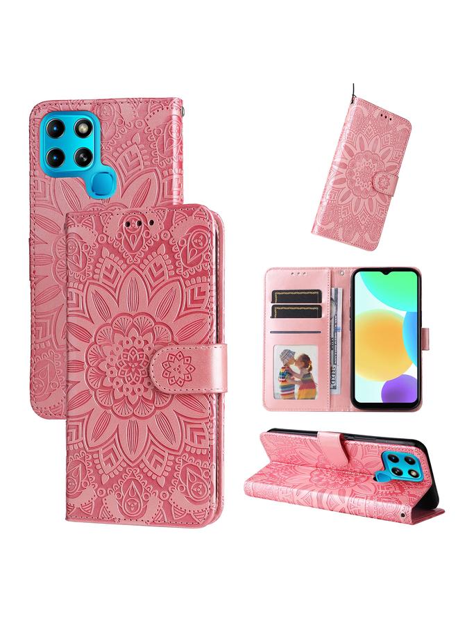 Zaboon Case For Infinix Smart 6 Embossed Sunflower Leather Phone Case - Image 1