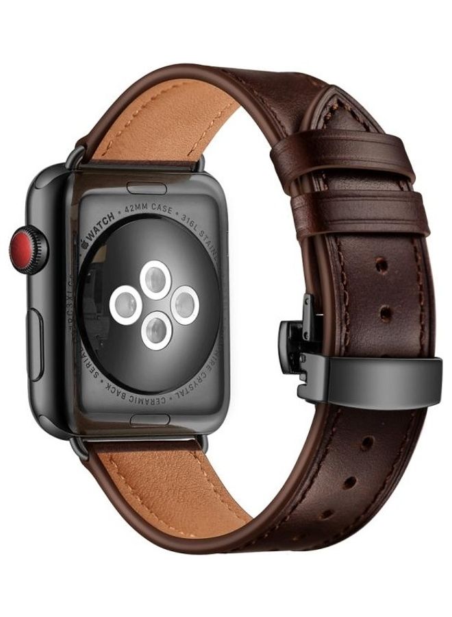 vesus Genuine Leather Butterfly Buckle Replacement Watchbands for Apple Watch Series 7/6/SE/5/4/3/2/1 38/40/41mm Dark Brown