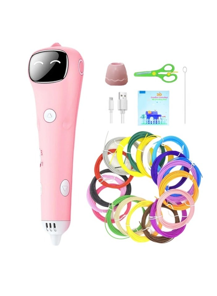 XiuWoo 3D Printing Pen Set, 1.75 mm PCL Filament, 20 colors, scissors, Smart Voice Prompts, Low Temperature, dredging needle, pen holder, USB Included, sketchbook, Pink - Image 1