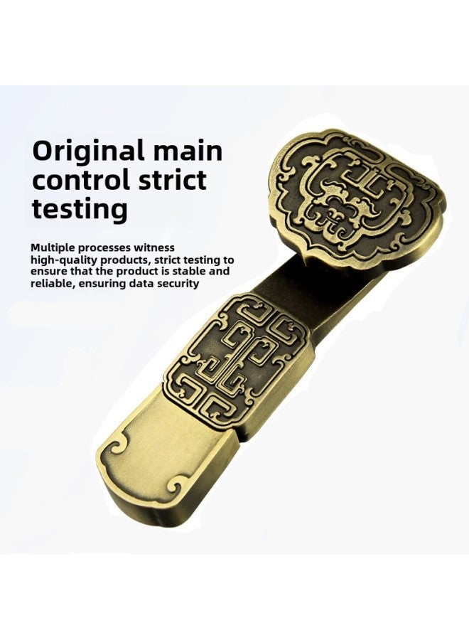 Chinese Style U Disk Retro Window Flower Ruyi Copper Metal USB Creative Gifts 128G Large Capacity Can Be Customized-Color:Blessings Have Arrived-Capacity:32GB - Image 5