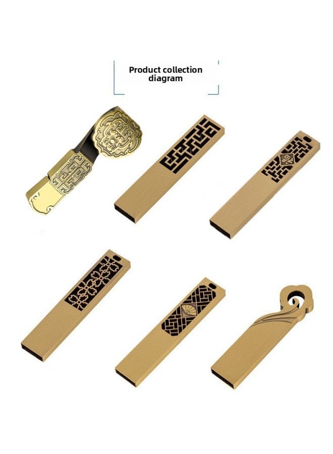 Chinese Style U Disk Retro Window Flower Ruyi Copper Metal USB Creative Gifts 128G Large Capacity Can Be Customized-Color:Blessings Have Arrived-Capacity:32GB - Image 3
