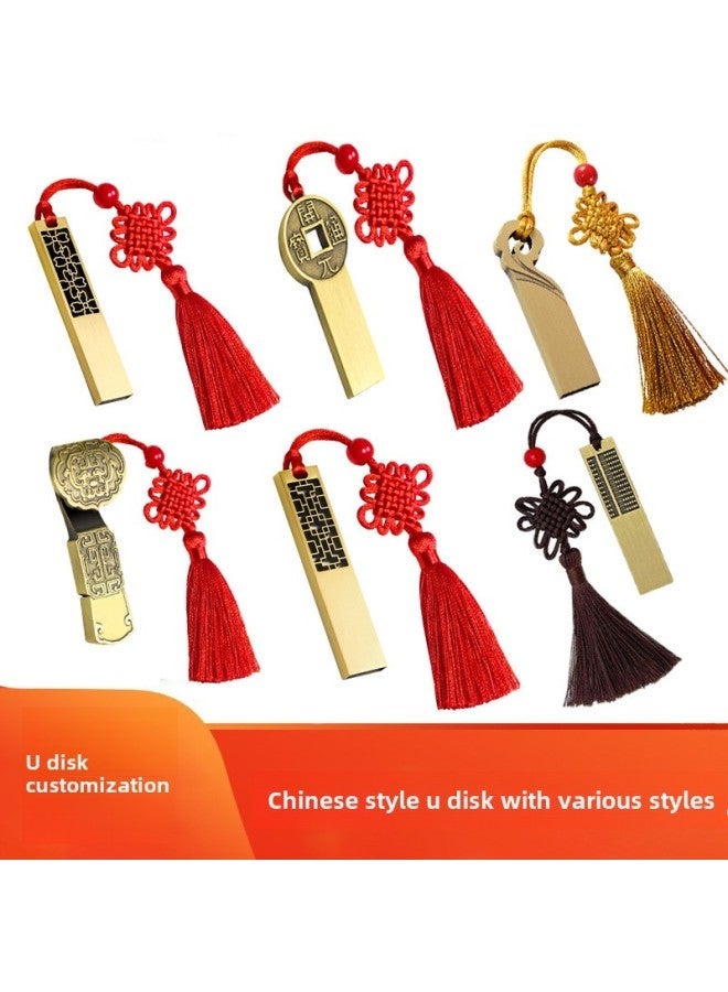 Chinese Style U Disk Retro Window Flower Ruyi Copper Metal USB Creative Gifts 128G Large Capacity Can Be Customized-Color:Blessings Have Arrived-Capacity:32GB - Image 2