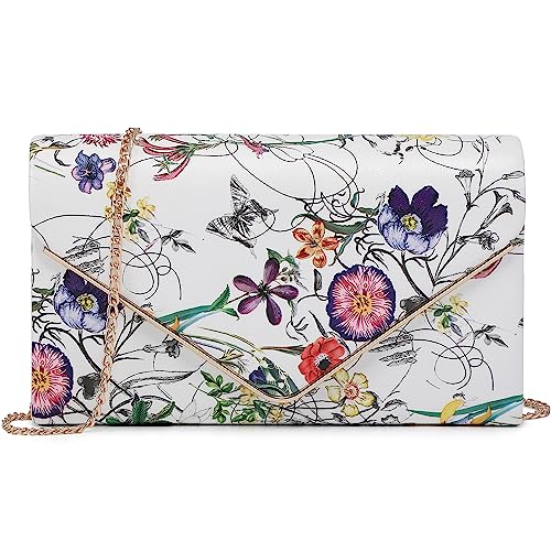 Dasein Women's Evening Clutch Bags Formal Party Clutches Wedding Purses Cocktail Prom Clutches (White Floral) - Image 1