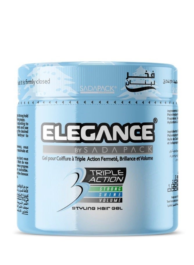 Elegance Triple Action Hair Gel - Blue, 1000ml | Strong Hold, Glossy Finish, Flexible Styling - Image 1