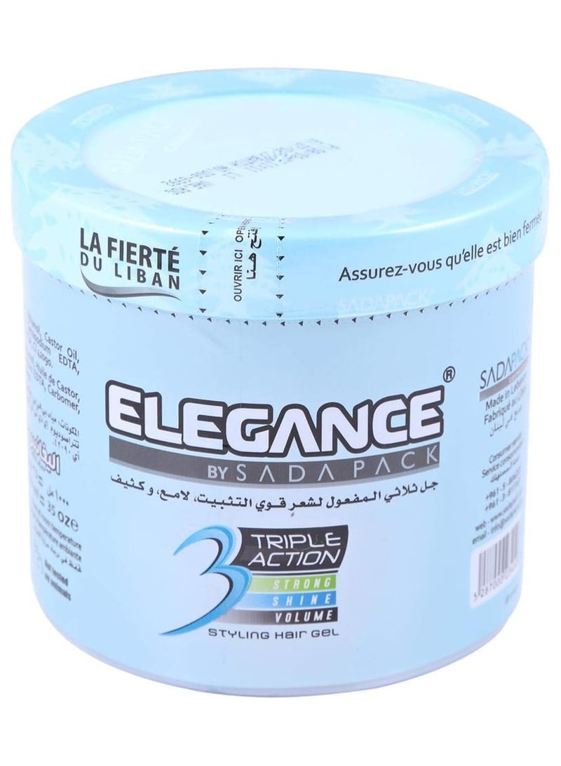 Elegance Triple Action Hair Gel - Blue, 1000ml | Strong Hold, Glossy Finish, Flexible Styling - Image 2