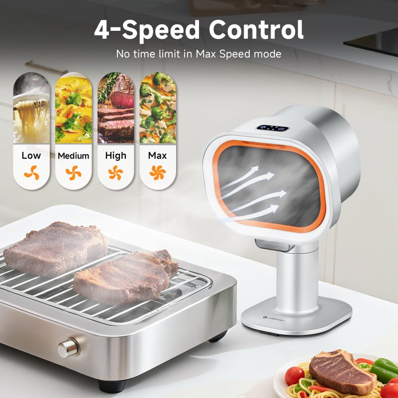 amzchef Portable Range Hood - 4-Speed Adjustable Exhaust Fan with Telescoping Height & 40Â° Tilt Low Noise 52dB, Large-Caliber Aluminum Filter + Oil Cup & 10 Carbon Cotton Filters for Indoor BBQ/Hot Pot/RV - Image 5