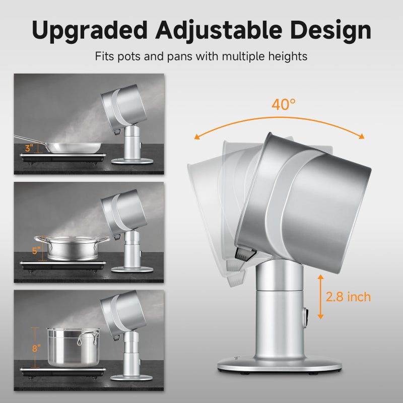 amzchef Portable Range Hood - 4-Speed Adjustable Exhaust Fan with Telescoping Height & 40Â° Tilt Low Noise 52dB, Large-Caliber Aluminum Filter + Oil Cup & 10 Carbon Cotton Filters for Indoor BBQ/Hot Pot/RV - Image 3