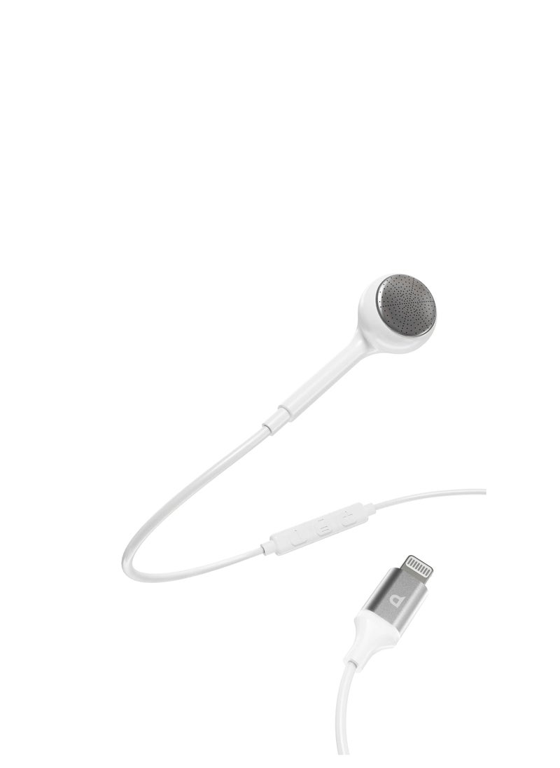 Powerology - Mono Earphone with Lightning Connector 1.2M HD Sound / High-Clarity Audio & Active In-Line Control Buttons / Siri Enabled / Compatible to All Apple Lightning Devices - White - Image 1