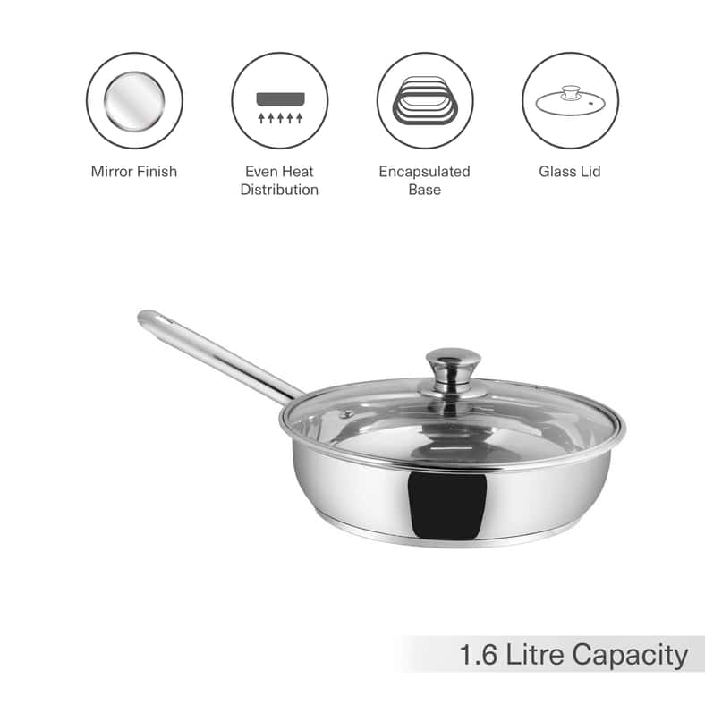 Pan Home Essentials Fry Pan With Lid Dia24cm -Chrome - Image 3