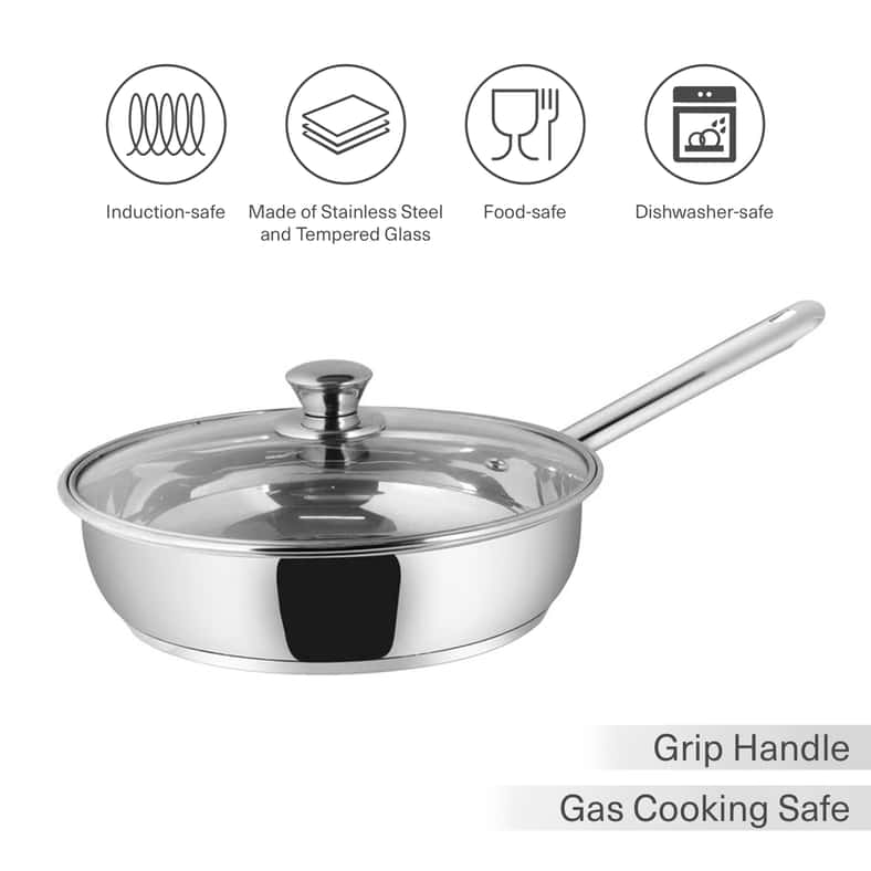 Pan Home Essentials Fry Pan With Lid Dia24cm -Chrome - Image 2