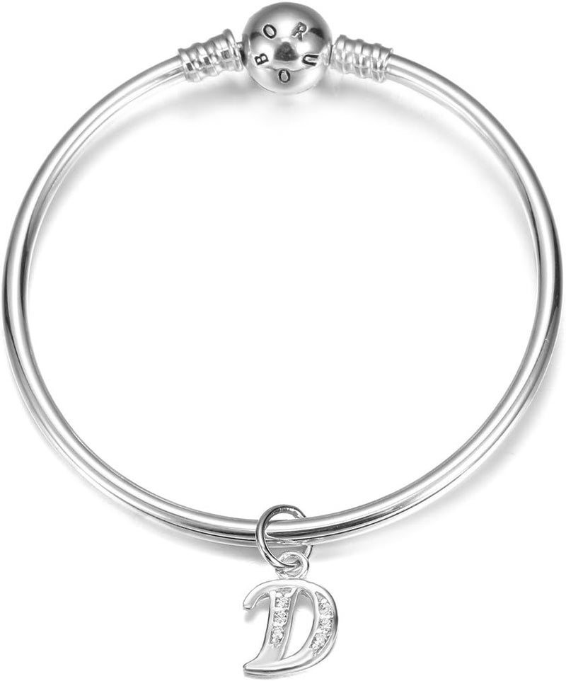 925 Sterling Silver Cubic Zirconia A-Z Initial Letters Alphabet Dangling charms Pendant