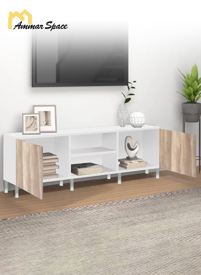 مساحة عمار خزانة تلفزيون، طاولة حامل تلفزيون، غرفة معيشة، رفوف تخزين، مركز ترفيهي، وطاولة وحدة تحكم تلفزيون صناعية، وسائط صناعية - 120*30*51 سم - Image 2