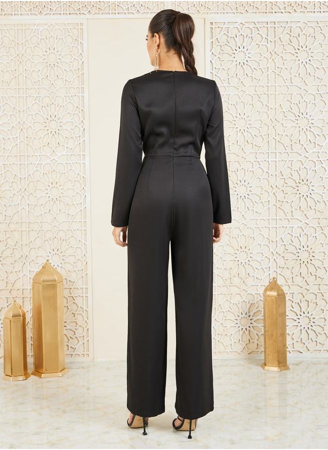 Styli - Button Front Wide Leg Tailored Jumpsuit - Image 1