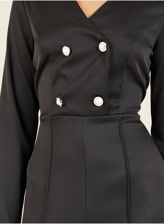 Styli - Button Front Wide Leg Tailored Jumpsuit - Image 1