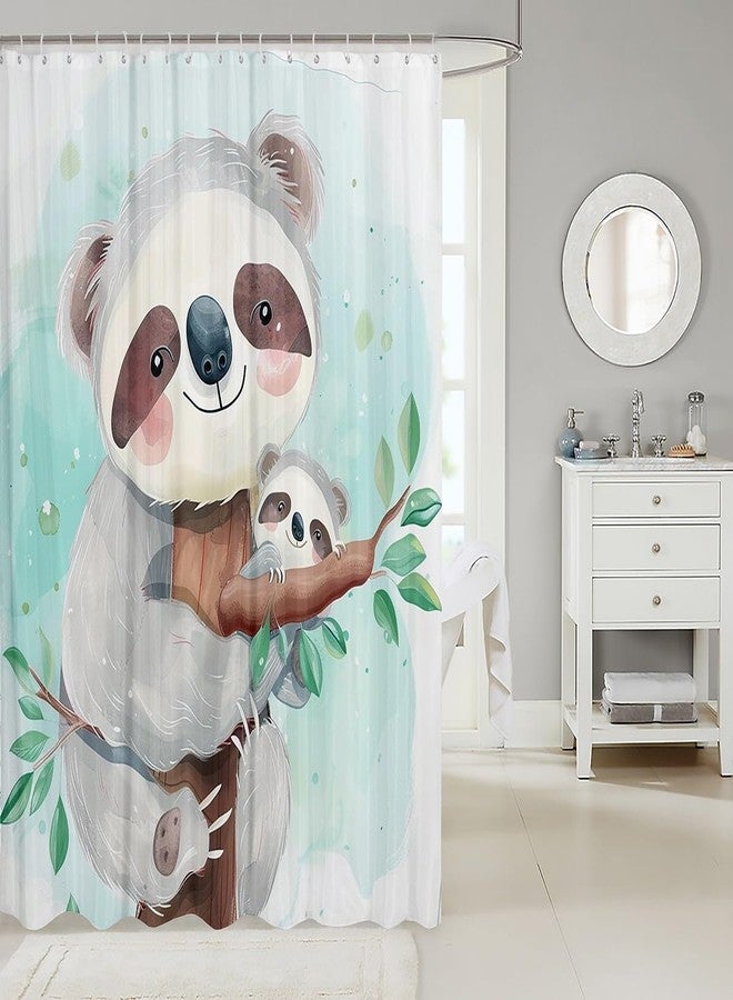Feelyou Cute Koala Bath Curtain Kids Cartoon Koala Shower Curtain Koala Family Botanical Decor Bathroom Shower Curtain Set Polyester Nature Theme Kids Bathroom Accessories 72"x72" - Image 2