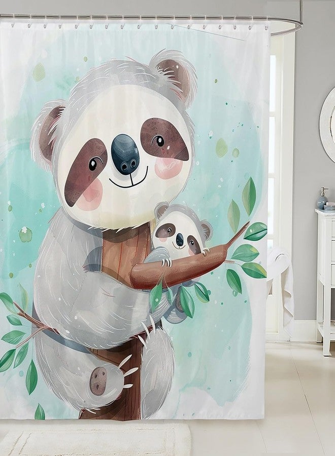 Feelyou Cute Koala Bath Curtain Kids Cartoon Koala Shower Curtain Koala Family Botanical Decor Bathroom Shower Curtain Set Polyester Nature Theme Kids Bathroom Accessories 72"x72" - Image 1