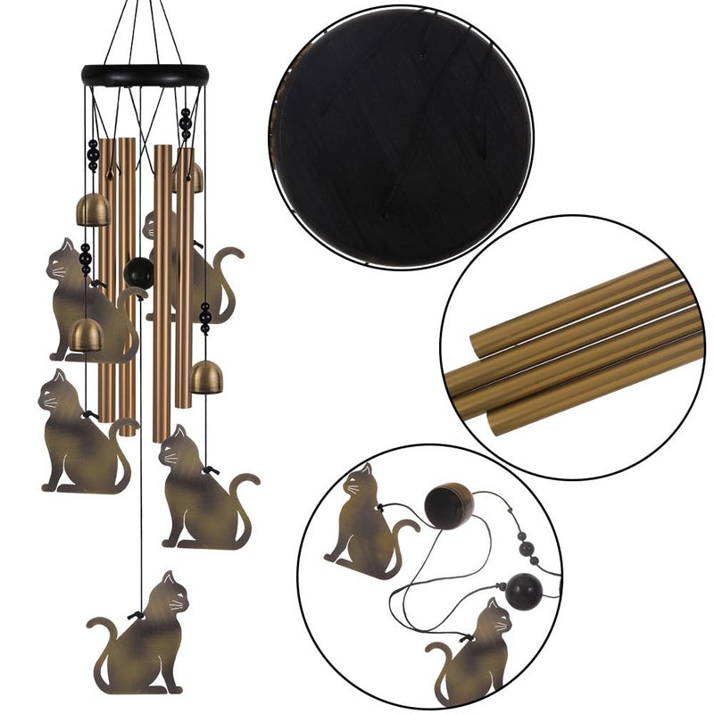 xxschy Garden Cat Wind Chimes Outdoor Indoor Decor - With 4 Tubes 4 Bells 5 Cats Wind Chime  Mobile Romantic Cat Wind Catcher  Cats Windchimes For Home  Mom Gifts  Balcony  Tree  Festival  Garden Decoration - Image 2