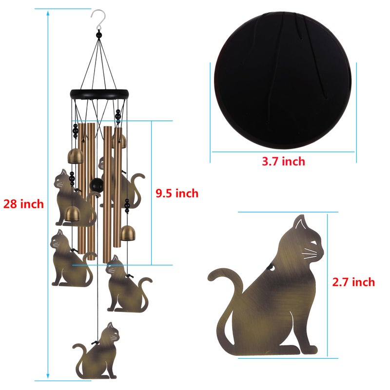 xxschy Garden Cat Wind Chimes Outdoor Indoor Decor - With 4 Tubes 4 Bells 5 Cats Wind Chime  Mobile Romantic Cat Wind Catcher  Cats Windchimes For Home  Mom Gifts  Balcony  Tree  Festival  Garden Decoration - Image 3